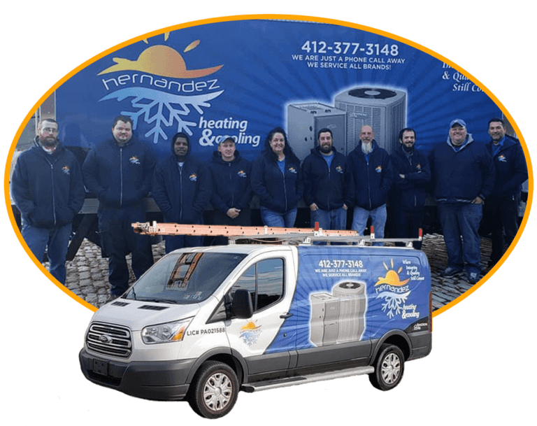 hvac service van and tech team
